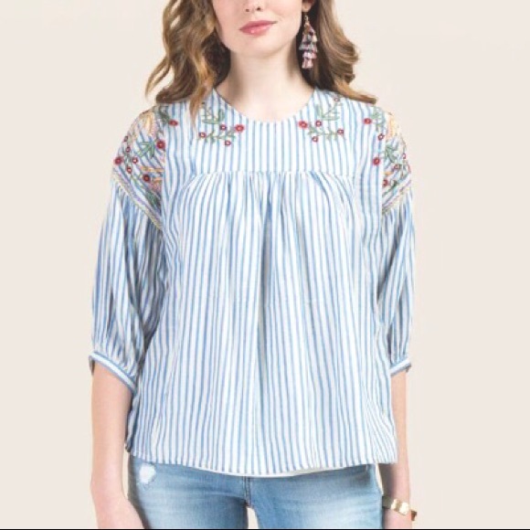 Francesca's Collections Tops - WORN ONCE Ariana Embroidered Peasant Blouse